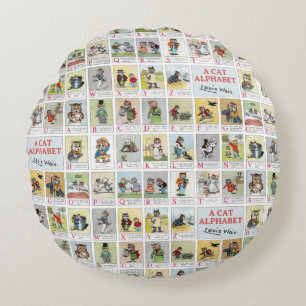 Cat Alphabet, Louis Wain Round Cushion