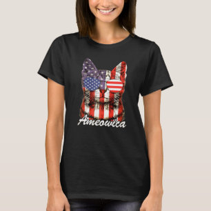 Cat Ameowica 4th Of July With Glasses American Fla T-Shirt