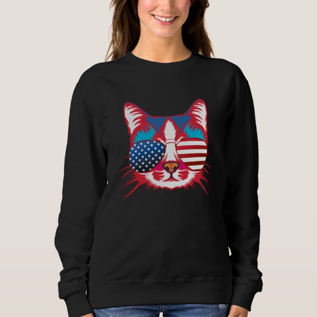Cat  America Patriotic 4th July Independence Sungl Sweatshirt (Front)