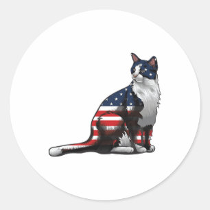 Cat American Flag 4th Of July Cute Patriotic Kitte Classic Round Sticker