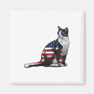 Cat American Flag 4th Of July Cute Patriotic Kitte Magnet