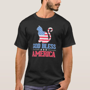 Cat American Flag 4th Of July God Bless America T-Shirt