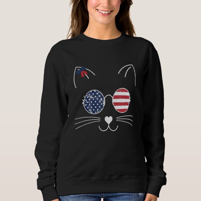 Cat American Flag America USA 4th of July Sweatshirt (Front)
