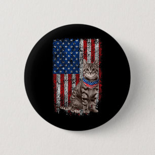 Cat American Flag Bandanna Patriotic 4th Of July  6 Cm Round Badge