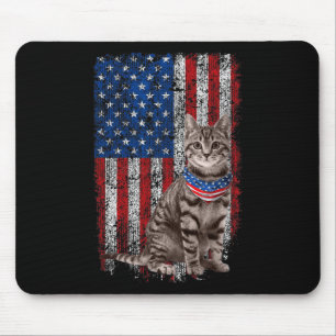 Cat American Flag Bandanna Patriotic 4th Of July  Mouse Pad