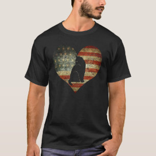 Cat American Flag Heart 4th Of July Usa Patriotic T-Shirt