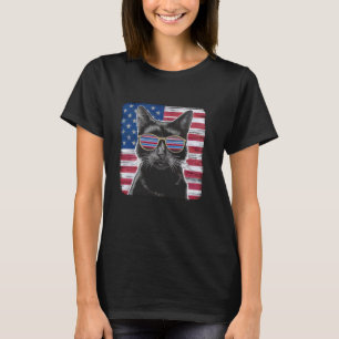 Cat American Flag Patriotic 4th of July Women Men T-Shirt