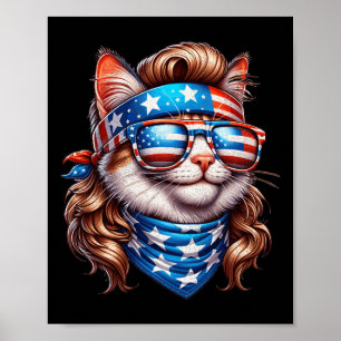 Cat American Flag Patriotic Funny Mullet Cat 4th O Poster