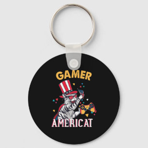 Cat Americat 4th Of July American Gamer Key Ring