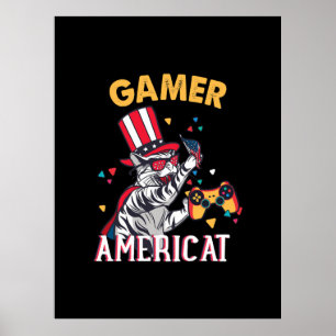 Cat Americat 4th Of July American Gamer Poster