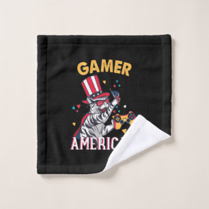Cat Americat 4th Of July American Gamer Wash Cloth