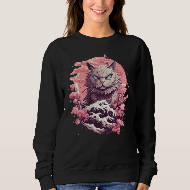 Cat Among Cherry Blossoms  Japanese Cat Sweatshirt (Front)