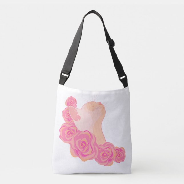 Cat among roses crossbody bag (Front)