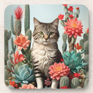 Cat Among the Cactuses Cat Lovers Coaster