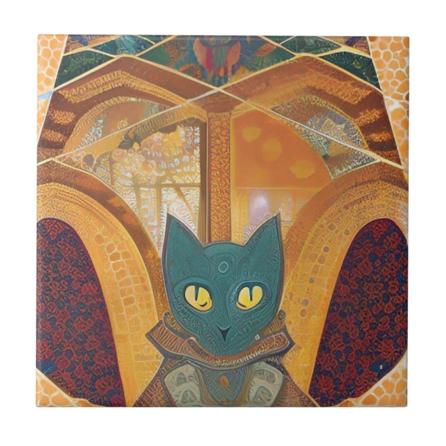 Cat and acolyte abstract moroccan mosaic part 2 ceramic tile (Front)
