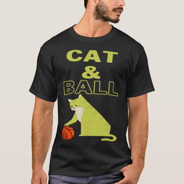 Cat and Ball cat holding a basketball with its paw T-Shirt (Front)