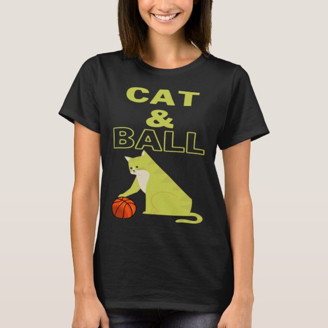 Cat and Ball cat holding a basketball with its paw T-Shirt (Front)