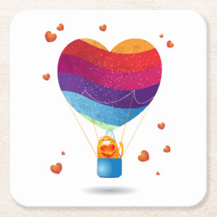 Cat and Ballon of Love  Square Paper Coaster