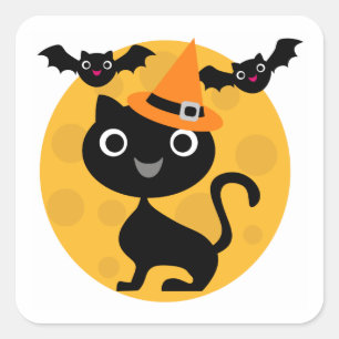 Cat and Bats Halloween T-shirts and Gifts Square Sticker