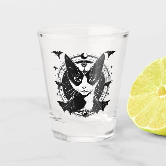 Cat and Bats I Shot Glass (Front)