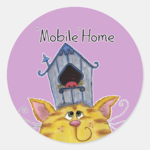 Cat and Bird House Mobile Home Classic Round Sticker