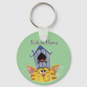 Cat and Bird House Mobile Home Key Ring