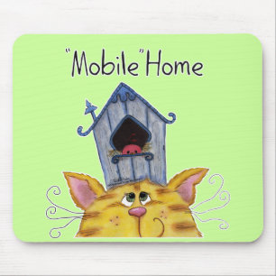 Cat and Bird House Mobile Home Mouse Pad