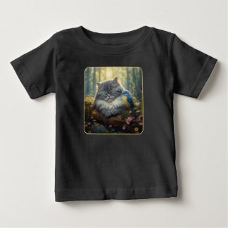 Cat and bird in serene nature baby T-Shirt