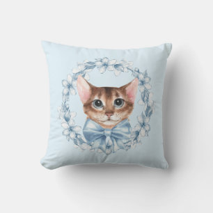 Cat and blue flowers cushion