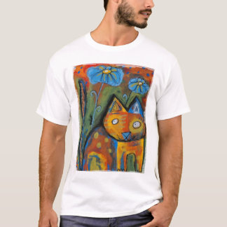 Cat and Blue Flowers T-Shirt