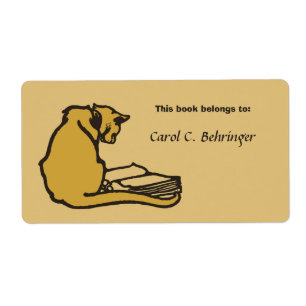Cat and book, vintage bookplate customisable