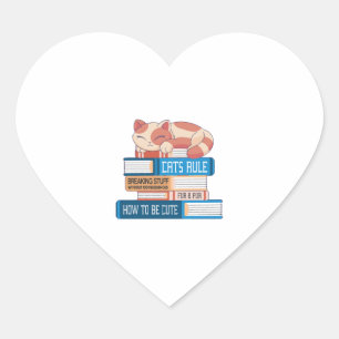 Cat And Books  Heart Sticker