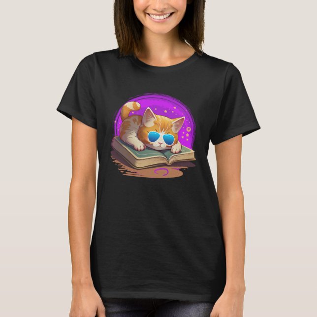 Cat  and Bookworm Book  Books and Cat fans T-Shirt (Front)