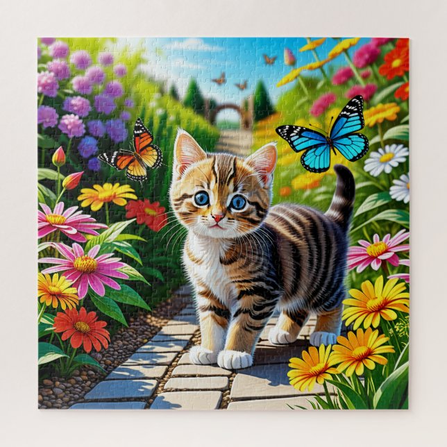 Cat and butterflies jigsaw puzzle (Vertical)