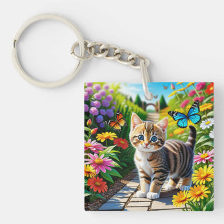 Cat and butterflies key ring