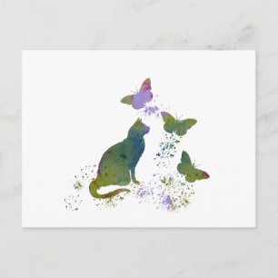 Cat and butterflies postcard