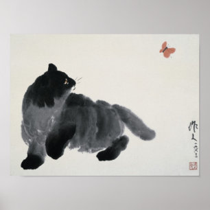 Cat and Butterfly Poster