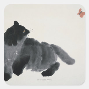 Cat and Butterfly Square Sticker