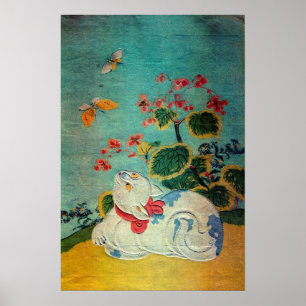 Cat and Butterfly, Suzuki Harunobu Poster