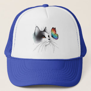 "Cat and Butterfly Trucker Hat – Cute Pet Lover Ca