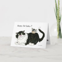 Cat and Chickadee Birthday Card