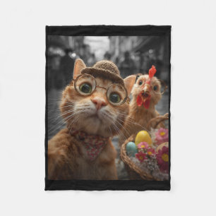 Cat And Chicken Selfie Funny Vintage Easter Eggs _ Fleece Blanket