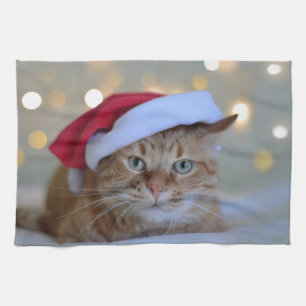 Cat and Christmas lights Tea Towel