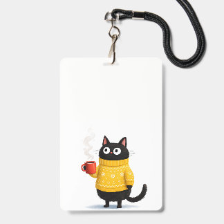 cat and coffee badge ID badge