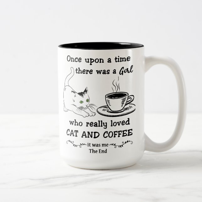 CAT AND COFFEE GIFT, Cute Cat Gift Two-Tone Coffee Mug (Right)