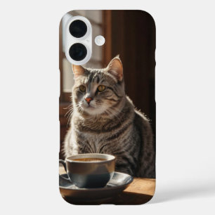 Cat and Coffee Vibes iPhone 16 Case