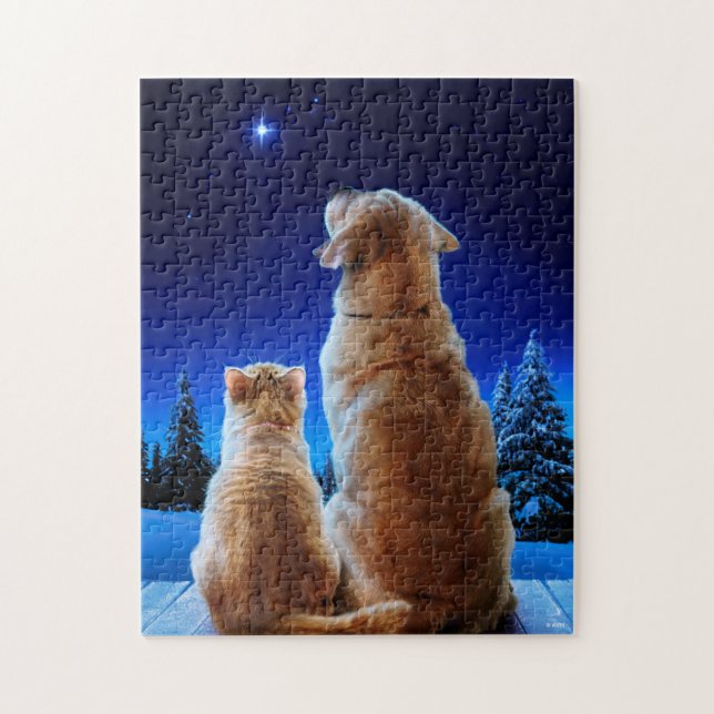Cat and Dog Christmas Miracle Jigsaw Puzzle (Vertical)