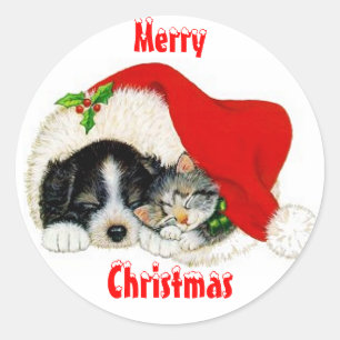 Cat and Dog Christmas Sticker