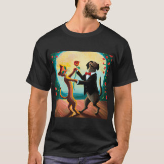 Cat And Dog Dancing Tango In Dance Club, Ai Art  T-Shirt