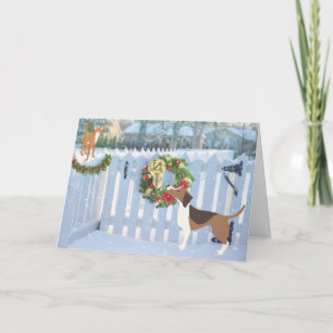 Cat and Dog Enjoying the Snow Winter Christmas Holiday Card